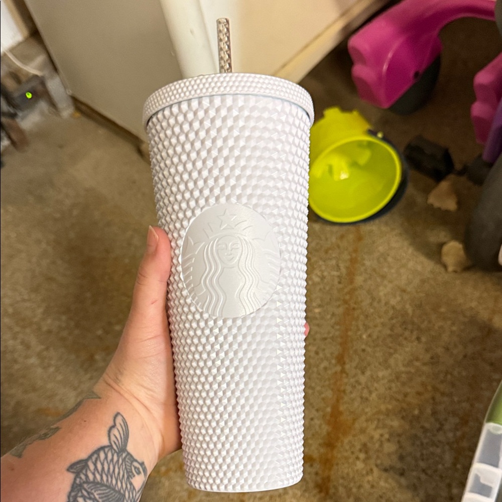 Starbucks White Textured Tumbler with Straw